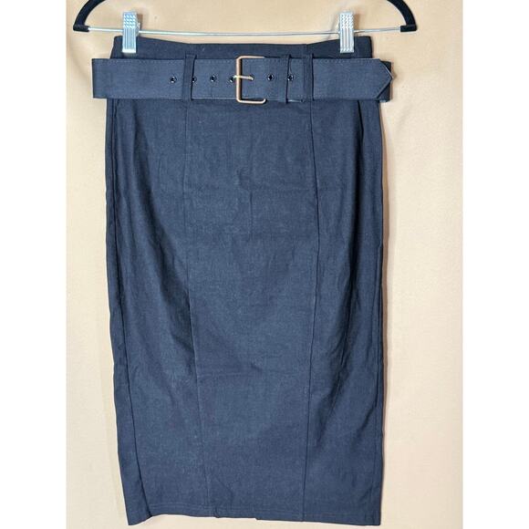 Unique Vintage Black Belted Wiggle Skirt M NWOT - Picture 2 of 5